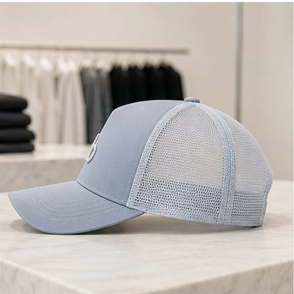 ALO Yoga Mist Blue Gray Boutique Mesh Trucker Cap Hat NWT
